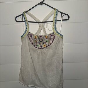 Roxy White Camisole with Colorful Embroidery